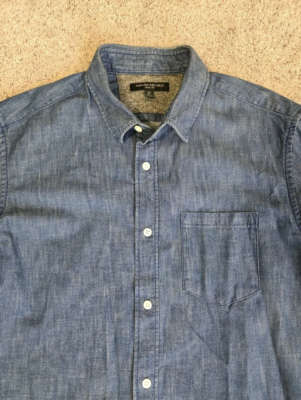 Banana Republic Men's Blue Denim Chambray Button-Down Shirt Slim Fit Size Medium